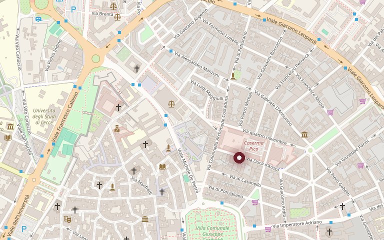 Mappa della zona di Via Duca d'Aosta 28 a Lecce, con lo studio segnato